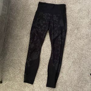 Athleta tights with black camo pattern